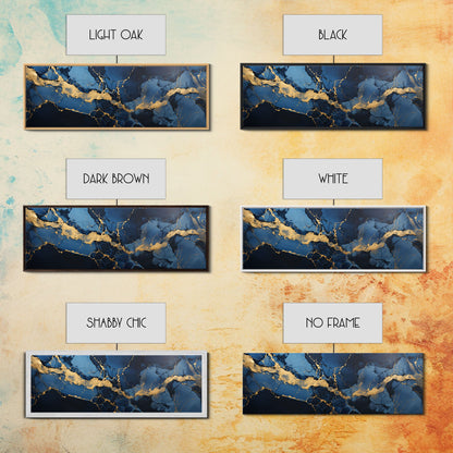 Black, Blue and Gold Marble Canvas Wall Art, Abstract Canvas Art, Panoramic Art, Large Wall Art, Marble Wall Decor, Large Canvas Modern Art