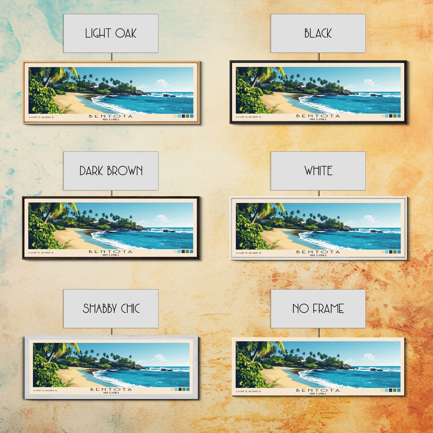 Bentota, Sri Lanka Panoramic Beach Print, Vacation Gift, Sri Lanka Wall Art, Framed Canvas Print, Framed Beach Painting