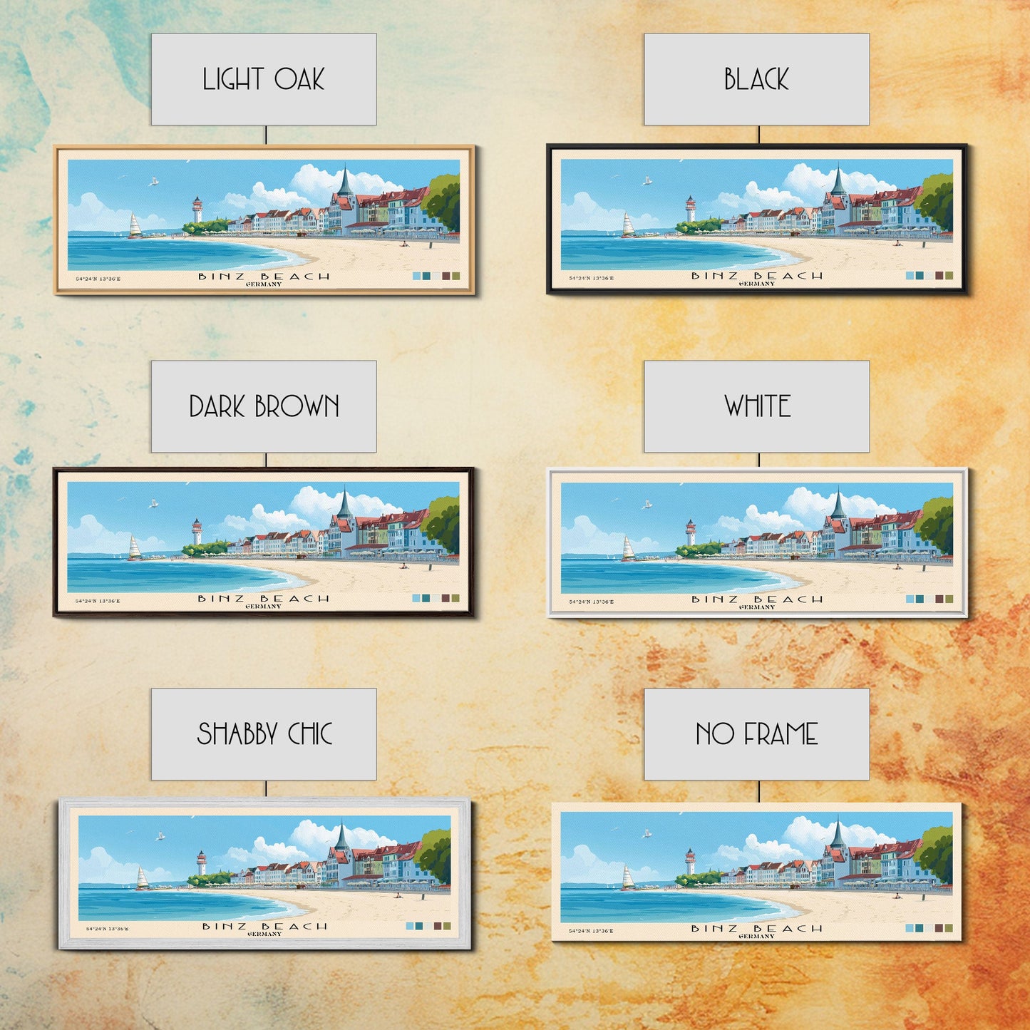 Binz Beach, Germany Panoramic Print, Vacation Gift, Germany Wall Art, Beach Painting, Beach Decor, Large Wall Art, Wood Frame Art