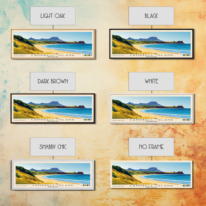 Campbell Island, New Zealand Panoramic Print, Vacation Gift, New Zealand Wall Art, Beach Painting, Beach Decor, Large Wall Art, Wood Frame Art
