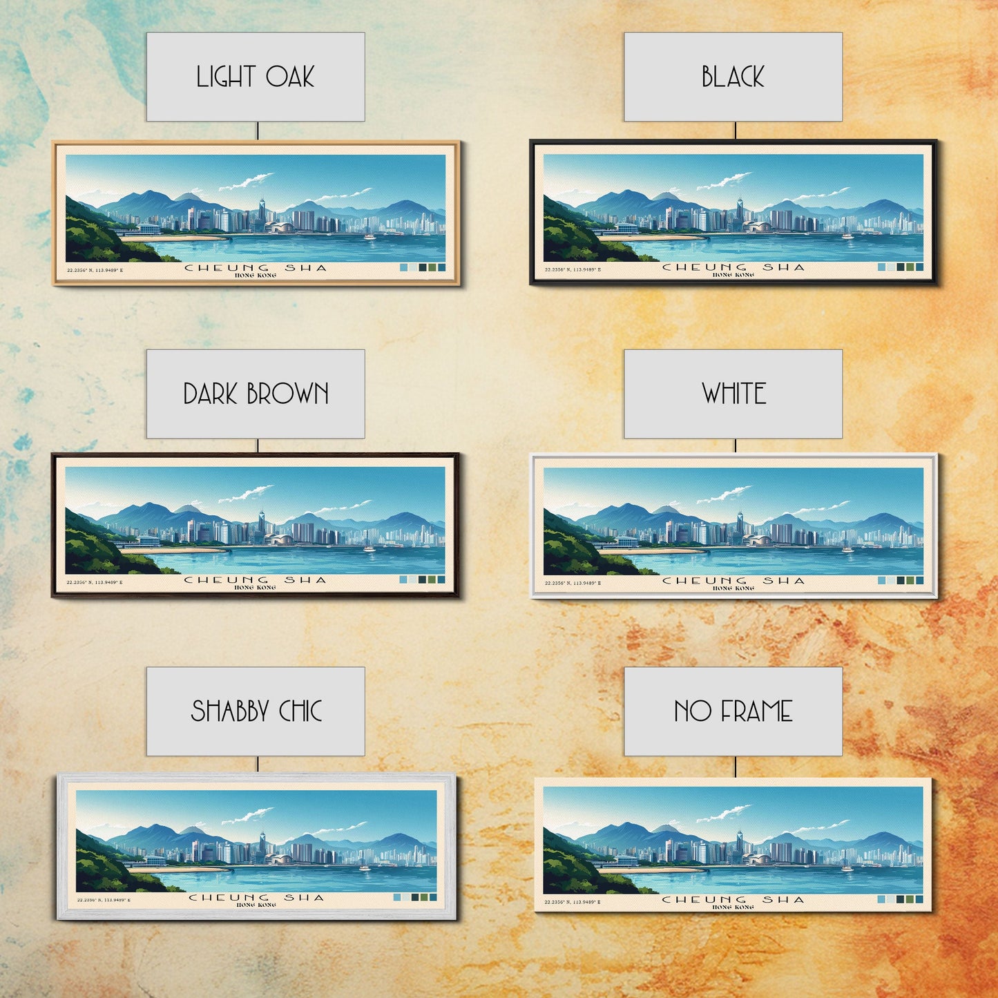 Cheung Sha, Hong Kong Panoramic Print, Vacation Gift, Hong Kong Wall Art, Beach Painting, Beach Decor, Large Wall Art, Wood Frame Art