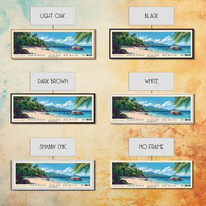 Grande Anse Beach, Seychelles Panoramic Beach Print, Vacation Gift, Seychelles Wall Art, Beach Painting, Beach Decor, Beach Painting