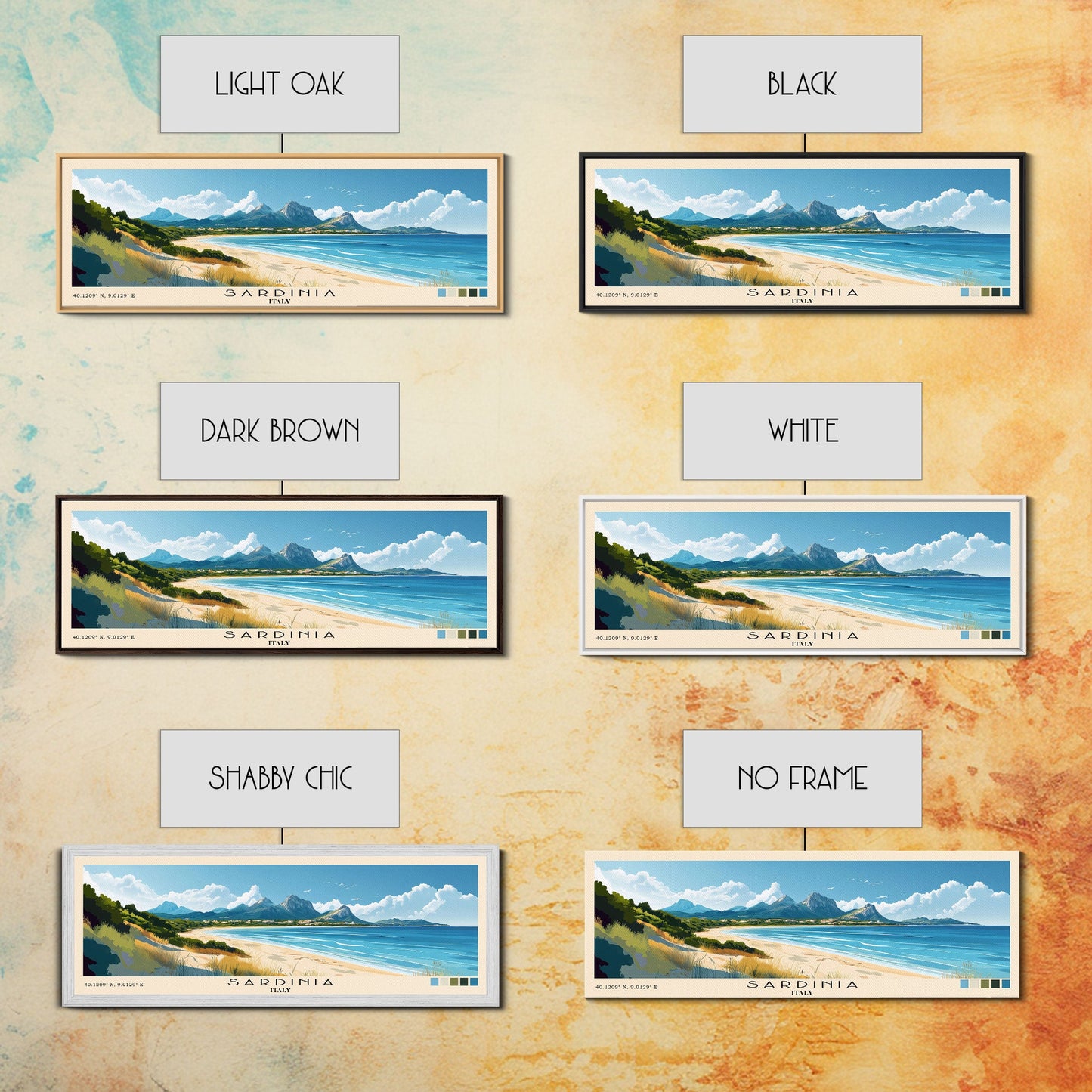 Sardinia, Italy Panoramic Beach Print, Vacation Gift, Italy Wall Art, Beach Painting, Beach Decor, Beach Painting