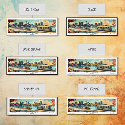 St. Louis Missouri Panoramic Painting, Mid Century Modern Framed Canvas Print, Retro Pop Art Travel Poster, Living Room Wall Art and Office Decor