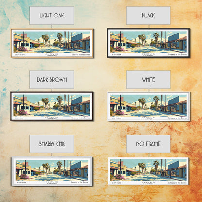 Clovis California Panoramic Wall Art, Mid Century Modern Framed Canvas Print, Retro Pop Art Travel Poster, City Office Decor, Home Art