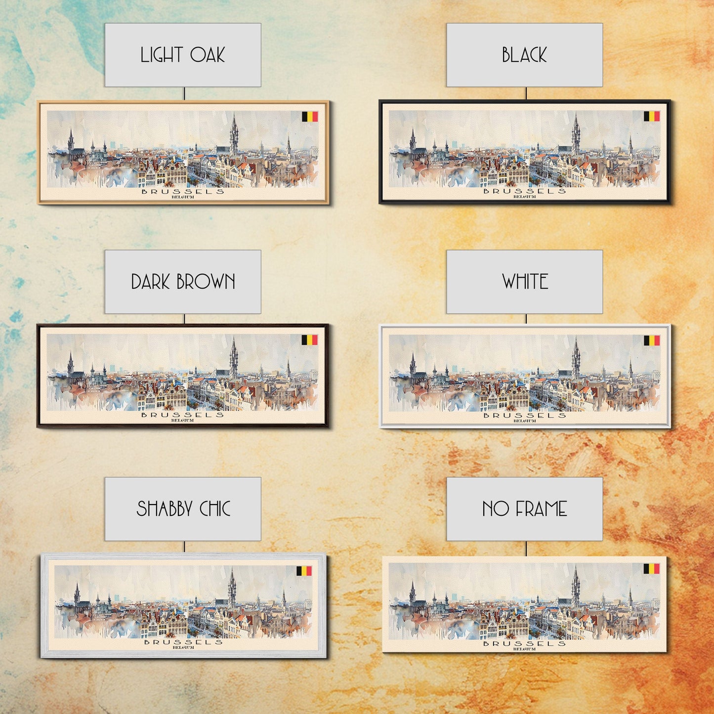 Brussels Belgium Panoramic Travel Poster, Framed Canvas Print or Metal Wall Art, Travel Art, Home Decor, Panoramic Painting, Midcentury Art