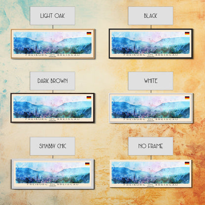 Freiburg Germany Panoramic Travel Poster, Framed Canvas Print or Metal Wall Art, Travel Art, Home Decor, Panoramic Painting, Midcentury Art