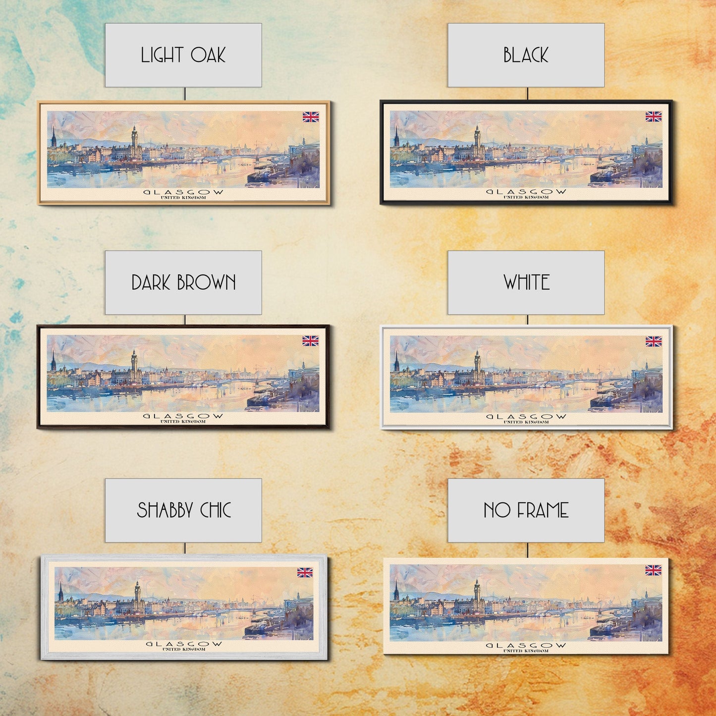 Glasgow, Vereinigtes Königreich – Reisekunst, Stadtkunst, gerahmter Leinwanddruck oder Wandbild aus Metall, Europa-Reiseposter, Panorama-Wandbild, extra breites Wandbild