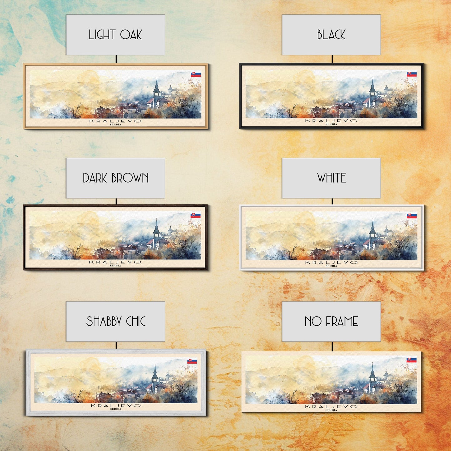 Kraljevo Serbia Panoramic Travel Poster, Framed Canvas Print or Metal Wall Art, Travel Art, Home Decor, Panoramic Painting, Midcentury Art