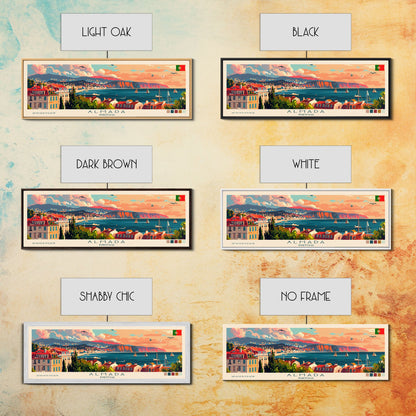 Almada  Portugal Travel Art, City Art, Framed Canvas Print or Metal Wall Art, Europe Travel Poster, Panoramic Wall Art, Extra Wide Wall Art