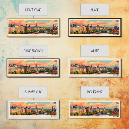 Glasgow, Vereinigtes Königreich – Reisekunst, Stadtkunst, gerahmter Leinwanddruck oder Wandbild aus Metall, Europa-Reiseposter, Panorama-Wandbild, extra breites Wandbild