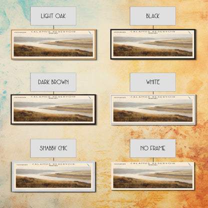 Calamus Reservoir Nebraska Framed Canvas Print, Panoramic Lake House Decor, Wall Art, Travel Poster, Rustic Lake Painting, Nature Art