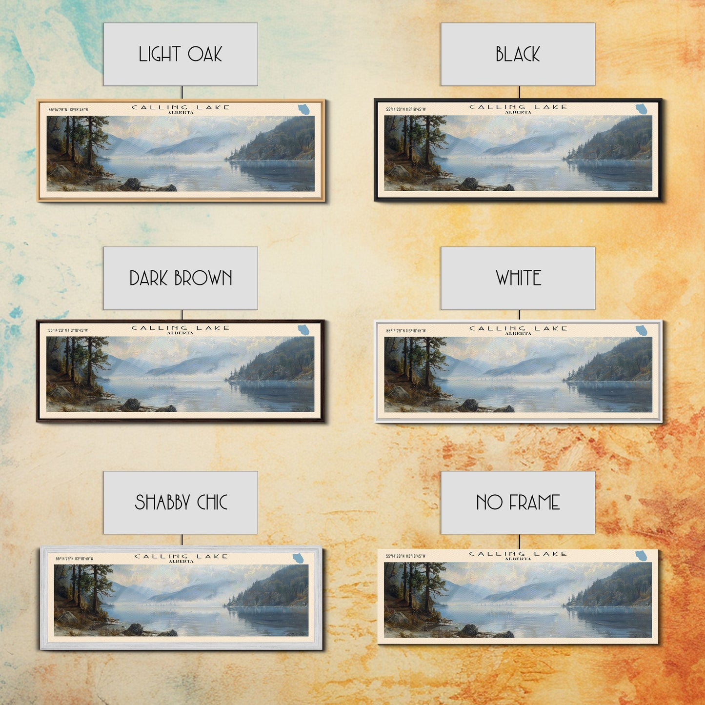 Calling Lake Framed Canvas Print, Panoramic Lake House Decor, Wall Art, Travel Poster, Rustic Lake Painting, Nature Art