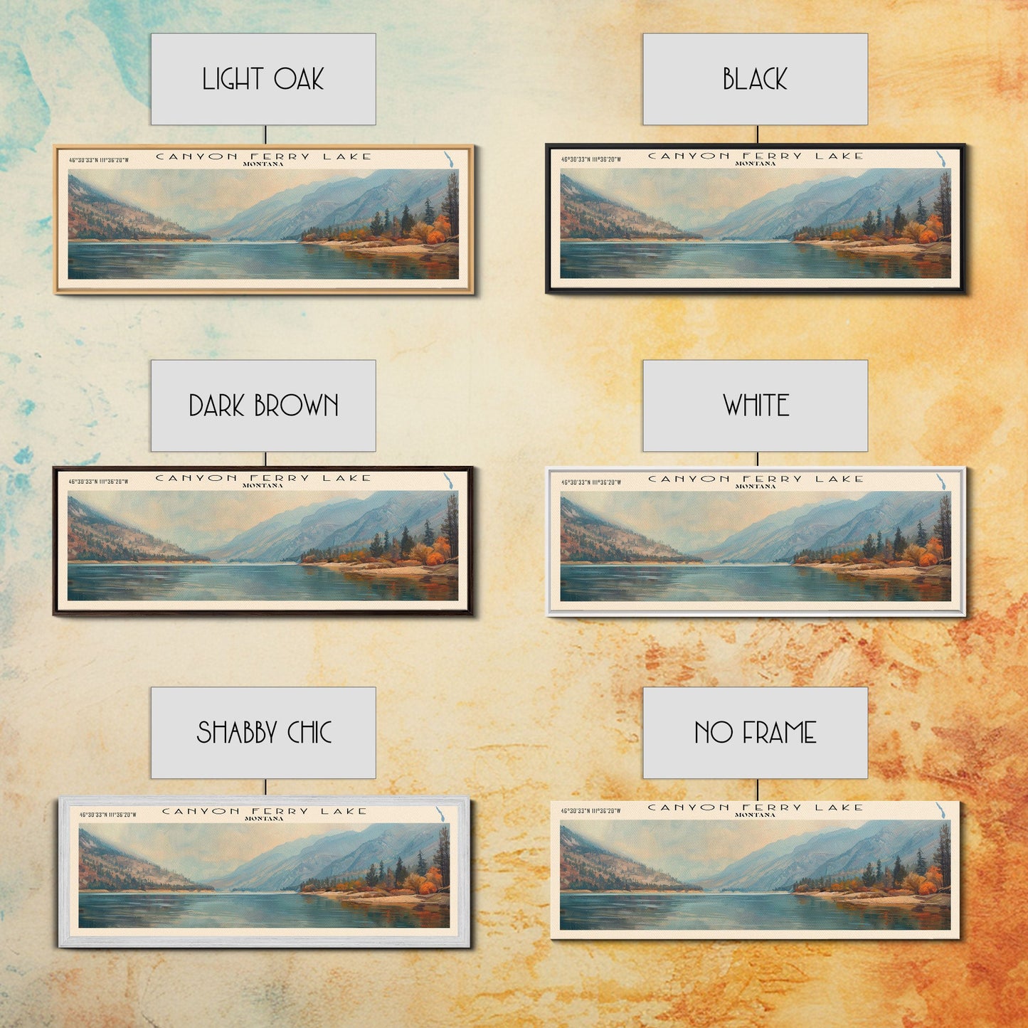 Gerahmter Leinwanddruck „Canyon Ferry Lake, Montana“, Seehaus-Kunst, Panorama-Wandbild, Reiseposter, Rustikales Seegemälde, Naturkunst