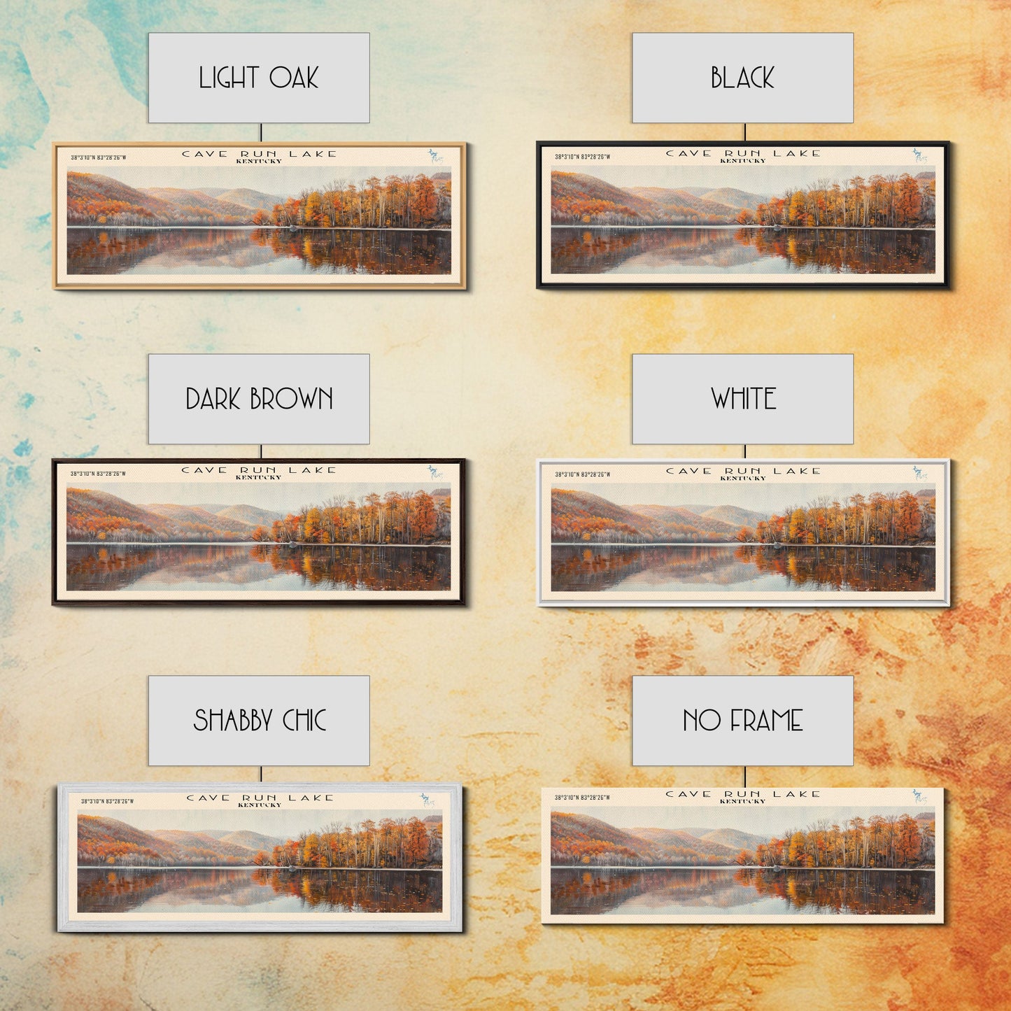 Cave Run Lake Kentucky Framed Canvas Print, Lake House Decor, Panoramic Wide Art, Travel Poster, Rustic Lake Painting, Nature Art