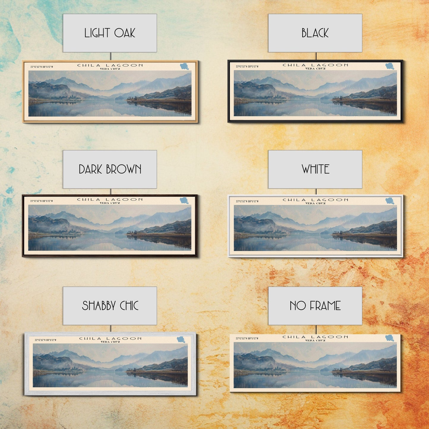 Chila Lagoon Framed Canvas Print, Panoramic Lake House Decor, Wide Wall Art, Travel Poster, Rustic Lake Painting, Home Decor