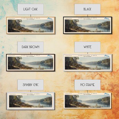 Christine Lake New Hampshire Framed Canvas Print, Lake House Art, Panoramic Wide Art, Travel Poster, Rustic Lake Painting, Home Decor