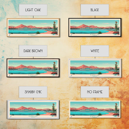 Alamo Lake Arizona Framed Canvas Print, Panoramic Travel Poster, Midcentury Modern Wall Art, Pop Art, Scenic Bedroom Art