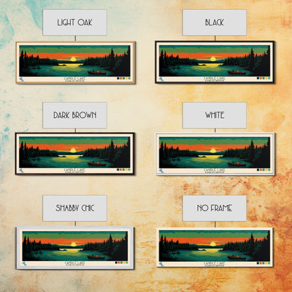 Candle Lake Saskatchewan Framed Canvas Print, Midcentury Modern Panoramic Wall Art, Living Room Decor, Pop Art, Travel Poster Art, Scenic Nature Painting