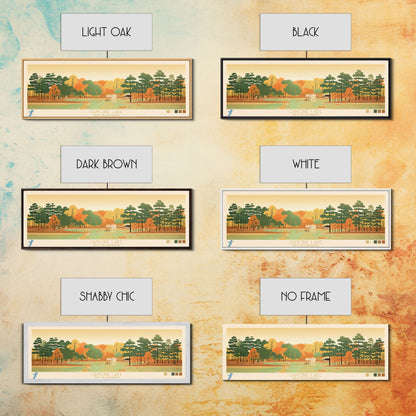 Canobie Lake New Hamphire Framed Canvas Print, Midcentury Modern Panoramic Wall Art, Living Room Decor, Pop Art, Travel Poster Art, Scenic Nature Painting