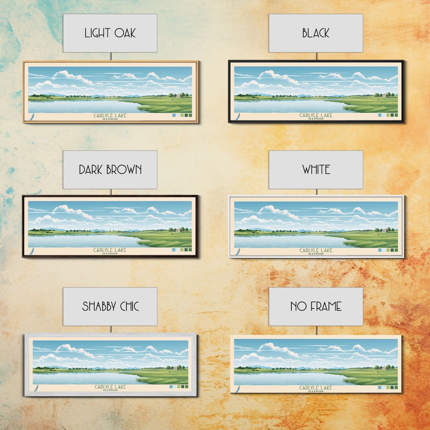 Carter Lake Nebraska Framed Canvas Print, Midcentury Modern Panoramic Wall Art, Living Room Decor, Pop Art, Travel Poster Art, Scenic Nature Painting, Lake House Decor