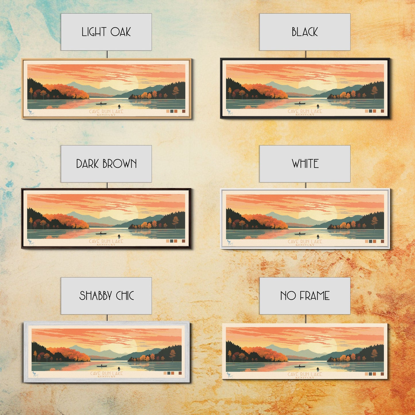 Cave Run Lake Kentucky Framed Canvas Print, Midcentury Modern Panoramic Wall Art, Living Room Decor, Pop Art, Travel Poster Art, Nature Art, Lake House Decor