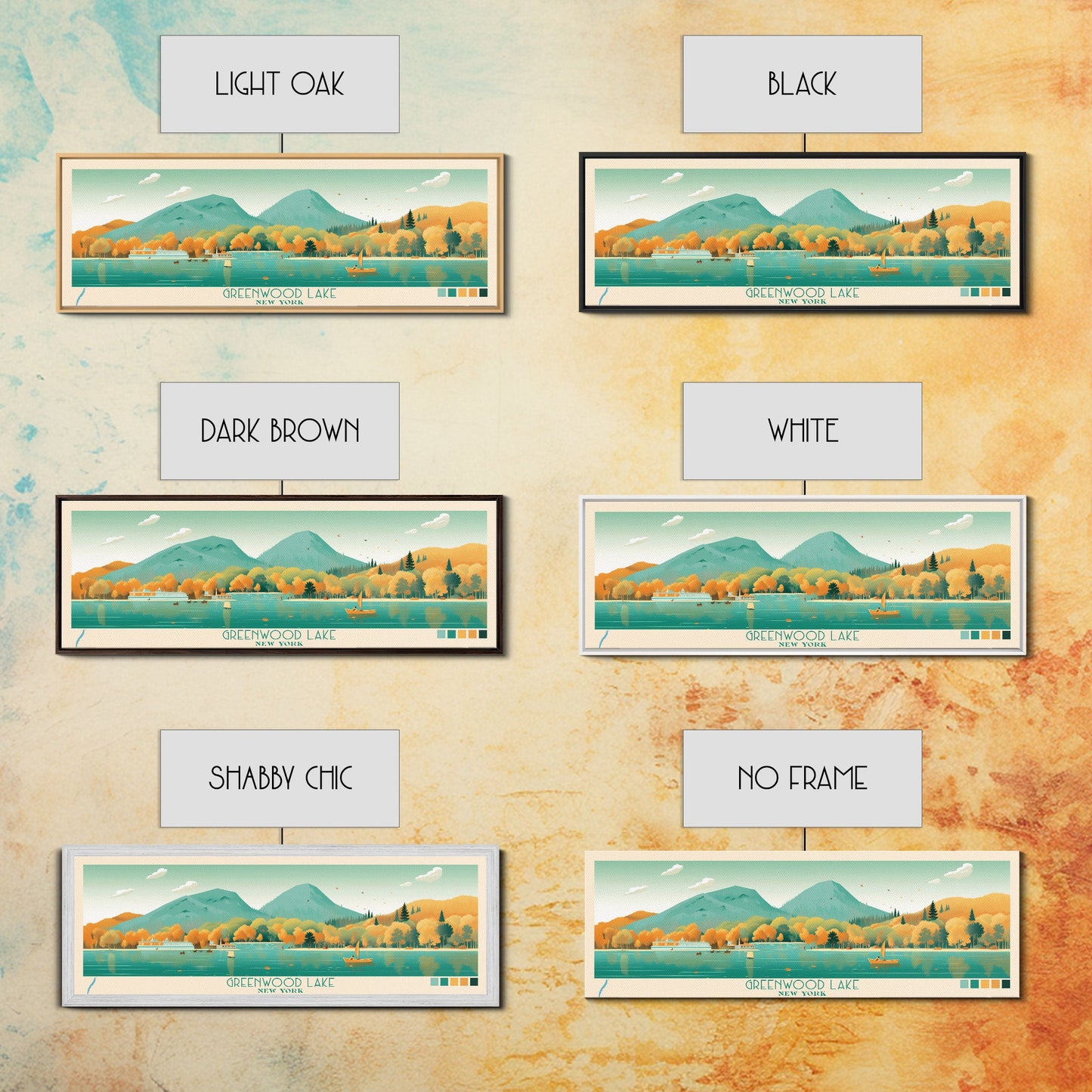 Greenwood Lake New York Framed Canvas Print, Panoramic Art, Midcentury Modern, Pop Art, Bedroom Decor, Travel Poster, Lake House Decor