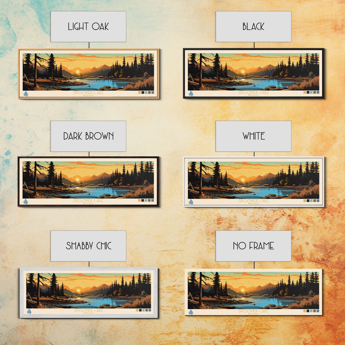 Spooner Lake, Nevada Framed Canvas Print, Lake House Decor, Midcentury Modern Art, Pop Art, Travel Poster, Bedroom Wall Art