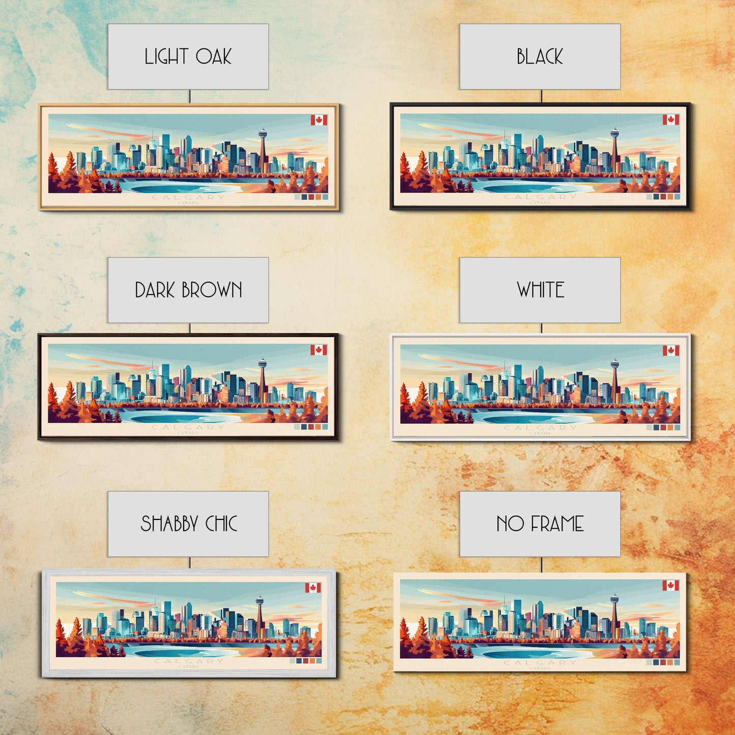 Calgary, Canada Panoramic Travel Poster Canvas Print, Calgary, Canada Painting, Canada Art, Calgary Travel Art, Living Room Painting