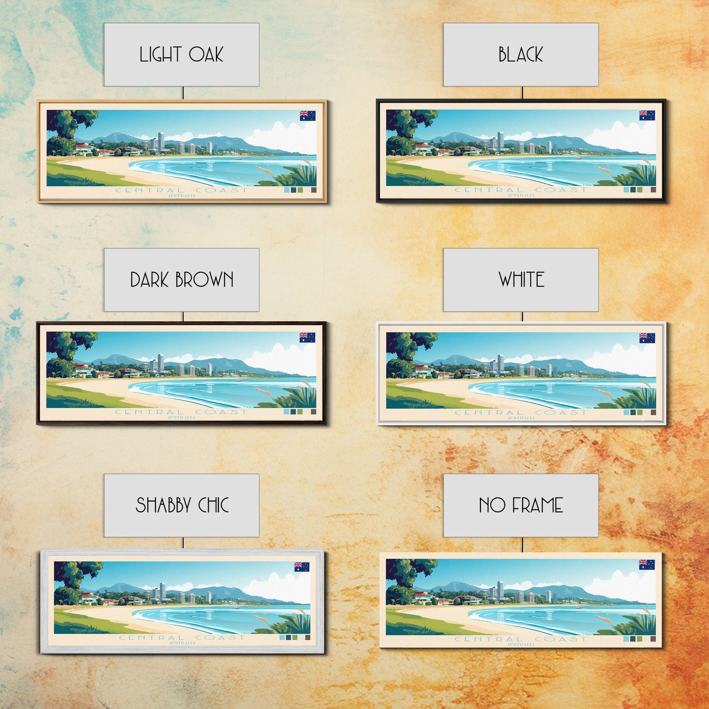 Central Coast, Australia Panoramic Travel Poster Canvas Print, Central Coast, Australia Painting, Australia Art, Central Coast Panoramic Travel Art, Travel Painting