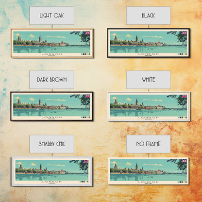 London, England Panoramic Canvas Print, London, England Painting, England Art, London Travel Poster, Travel Art, Guest Room Painting