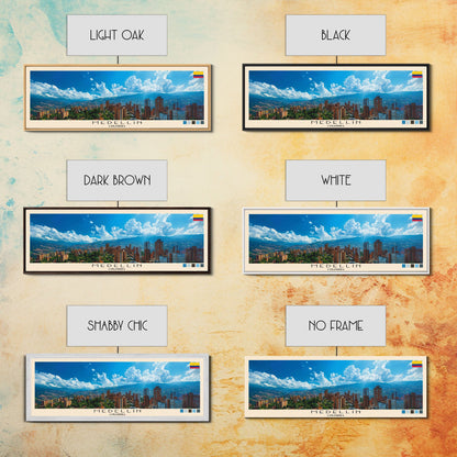 Medellin, Colombia Panoramic Canvas Print, Medellin, Colombia Painting, Colombia Art, Medellin Travel Poster, Travel Art, Vacation Gift