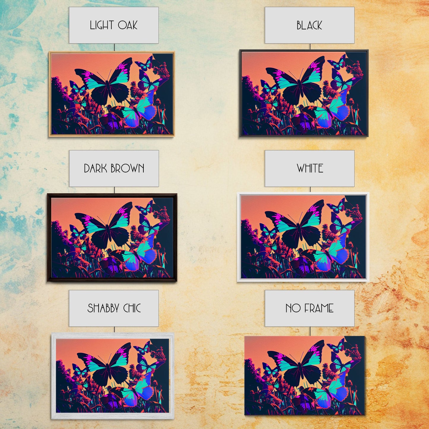 Beautiful butterfly art, vaporwave aesthetic pastel art, framed canvas print