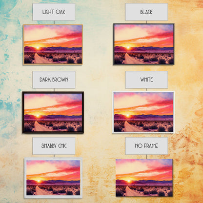 Arizona Desert at Sunset, Dirt Road, Framed Canvas Print, Colorful Wall Art, Sofa Art