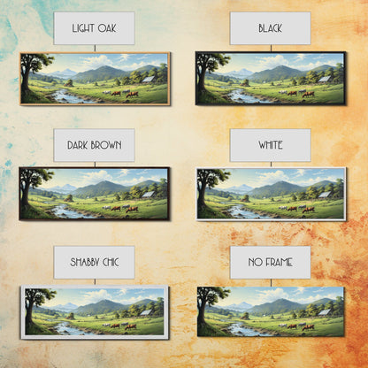 Farmhouse Field Landscape Oil Painting Large Wall Art Canvas Print, Framed Canvas Nature Wall Decor, Rustic Country Landscape Living Room