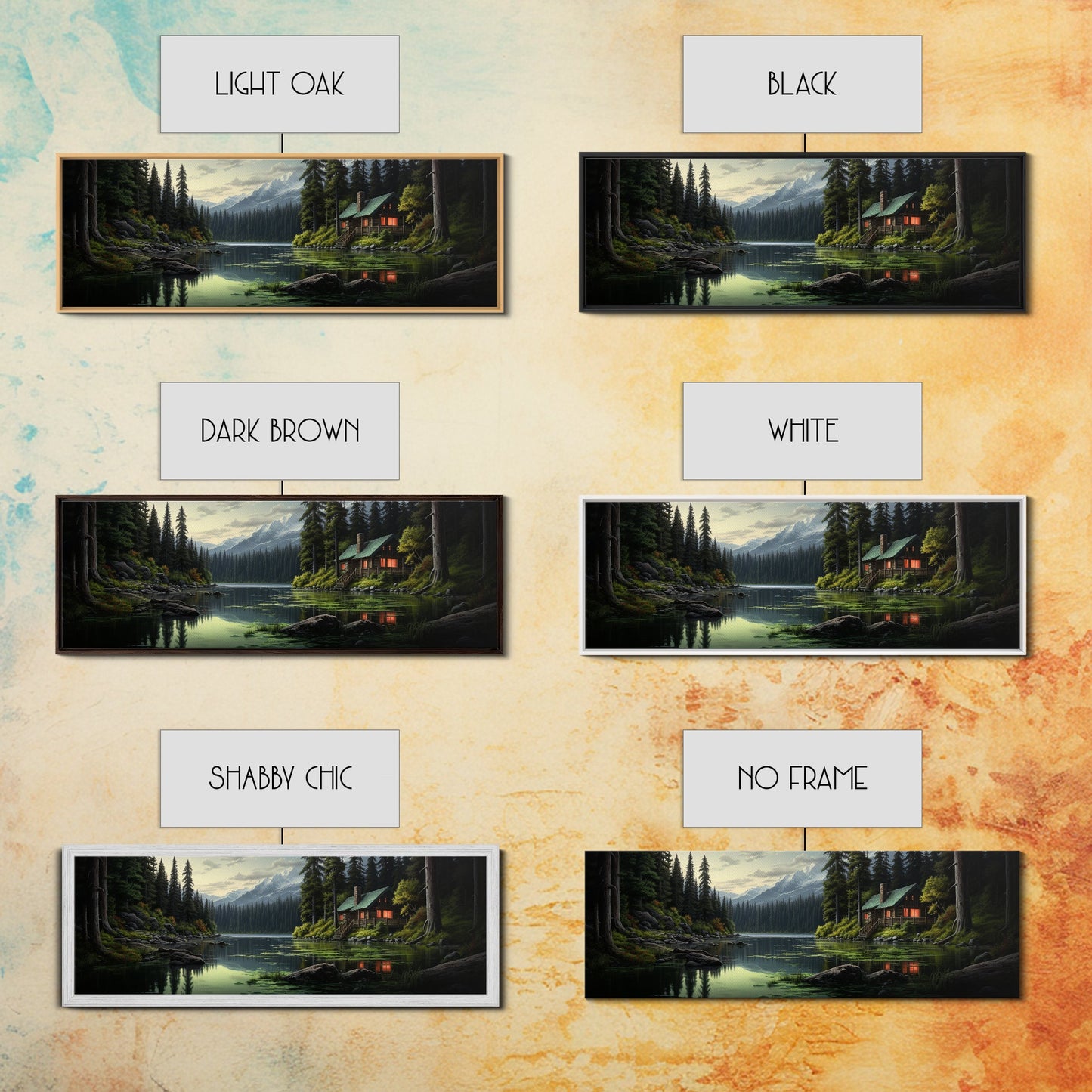 Cozy Cabin on The Lake, Framed Canvas Print, Farmhouse Decor, Landscape Painting, Unique Wall Art