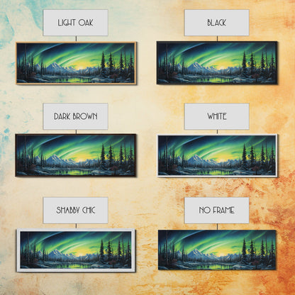 Aurora Borealis, Framed Canvas Print, Beautiful Alaskan Winter Landscape Painting, Moody Art, Unique Wall Art