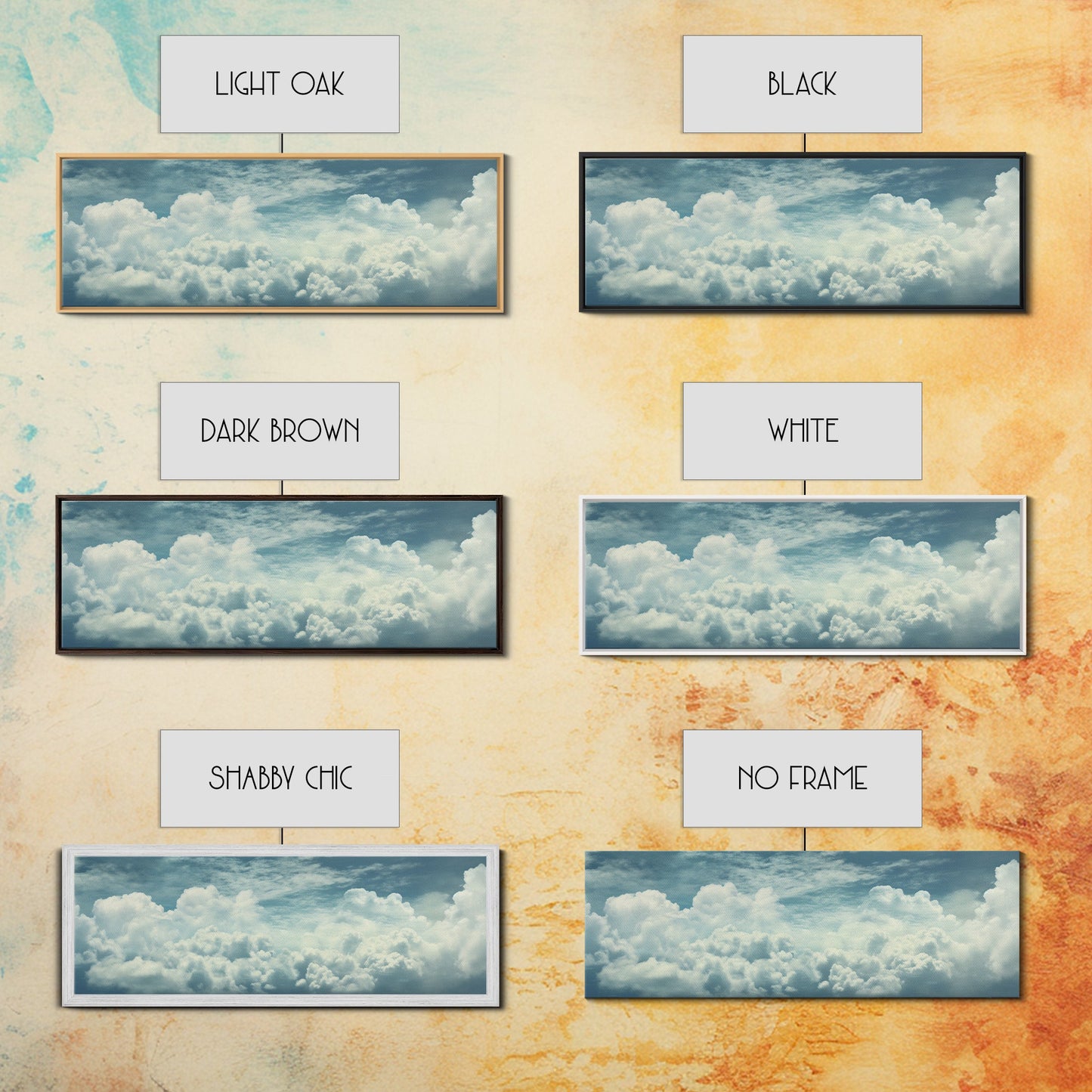 Panoramic Framed Canvas Wall Art Set Pastel Cloud Blue Sky Nature Landscape Prints Minimalist Modern Art Nature Wall Decor Framed Canvas