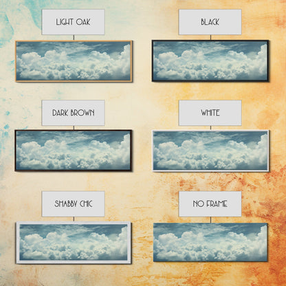 Panoramic Framed Canvas Wall Art Set Pastel Cloud Blue Sky Nature Landscape Prints Minimalist Modern Art Nature Wall Decor Framed Canvas