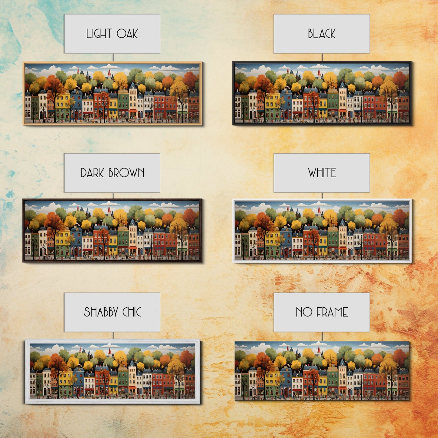 Boston Row Houses - Framed Canvas Print - Colorful Wall Art - Panoramic Print - Boston In The 1800s