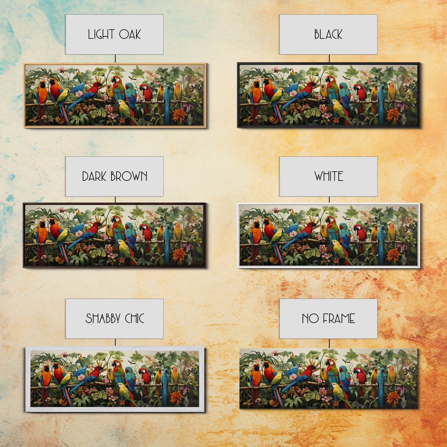 Birds Of Paradise, Parrot Print, Tropical Art, Framed Canvas Print, Beautiful Above Sofa Wall Art, Guest Room Decor