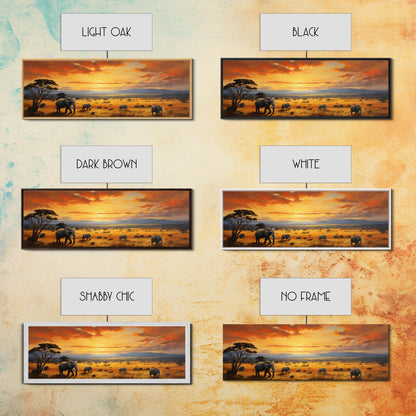 Savanna Wall Art, Framed Canvas Print, Elephants of Africa, Colorful Wall Art, Above Couch Art, Guest Room Decor