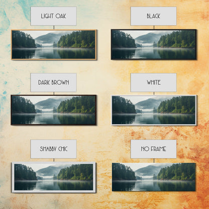 Rustic Nature Landscape Painting Canvas Print | Cozy Forest Canvas Art | Misty Lake & Earth Tones | Farmhouse Cabin Decor