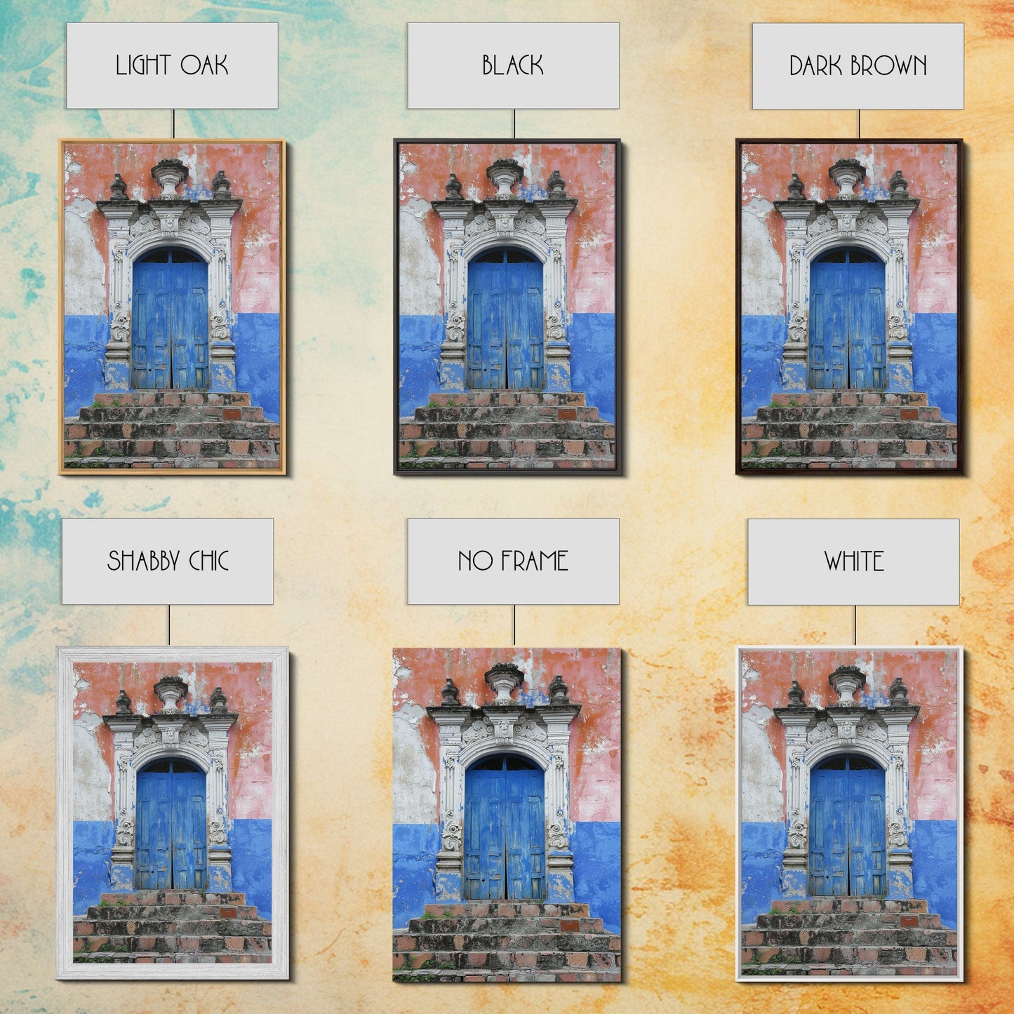 Change3 Mexican Wall Art, Colorful Mexican Door Architecture Painting Framed Canvas Print, Traditional Hacienda Architecture, Ready To Hang