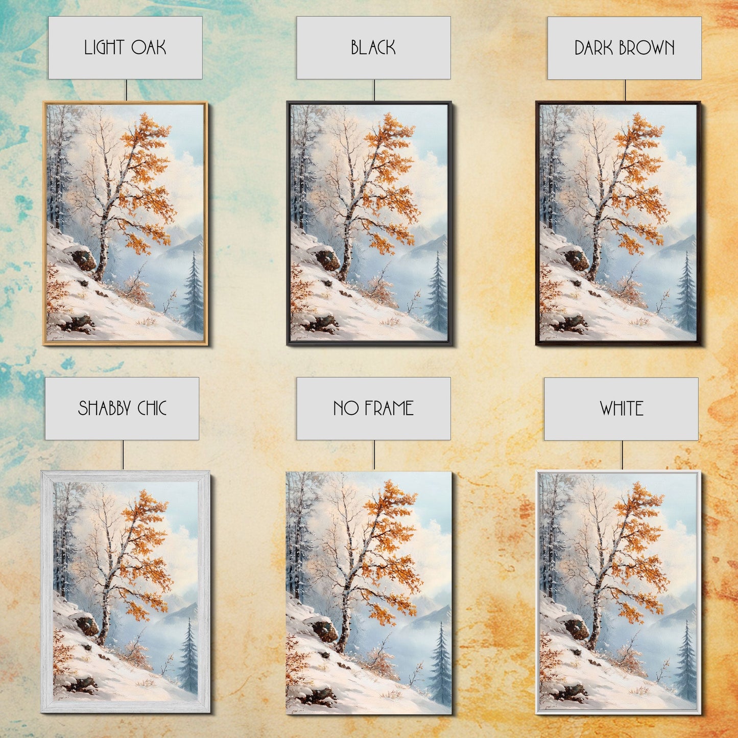 The Tree On The Mountain - Framed Canvas Print - Winter Wonderland Landscape Painting - Tall Christmas Decor