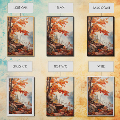 Fall In The Virginia Mountains - Framed Canvas Print - Autumn Leaves Falling On The Mountain Lake Landscape