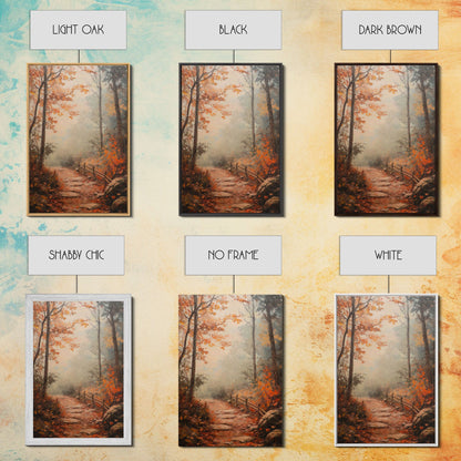 Framed Canvas Print of a Fall Path with Fence and Trees, Autumn Wall Art, Rustic Country Decor, Best Gift Idea, Modern Farmhouse Fall Decor