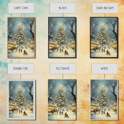 Christmas Tree Village Snowy Winter Scene Framed Canvas Print Christmas Wall Art Christmas Decor Christmas Tree Art Holiday Gift Winter Art