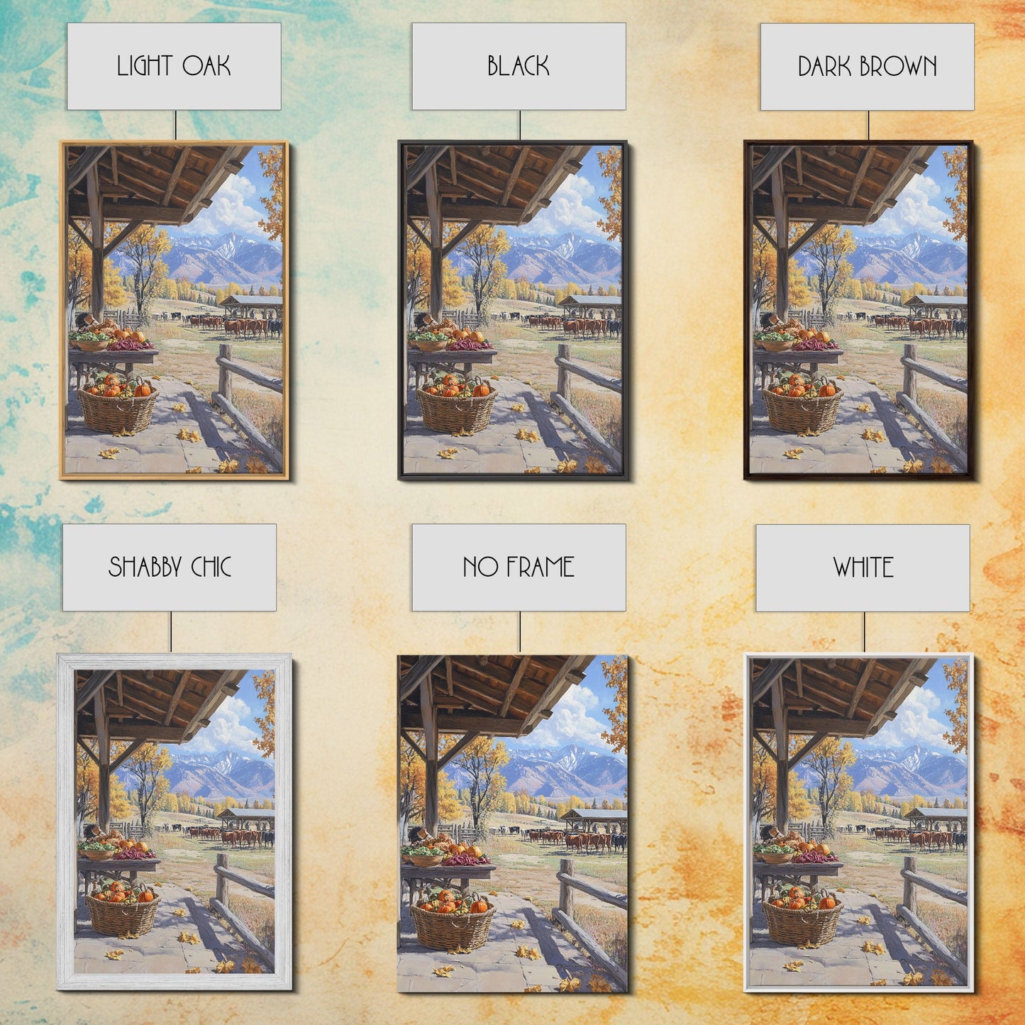 Autumn Harvest Scene With Pumpkins Farmhouse Wall Art Framed Canvas Print Thanksgiving Seasonal Wall Art Country Home Decor Gift Idea