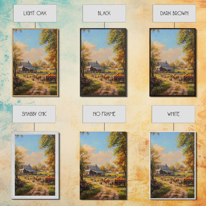 Autumn Farmhouse Harvest Scene With Pumpkins Framed Canvas Print Fall Wall Art Seasonal Home Decor Thanksgiving Wall Art Rustic Gift Idea